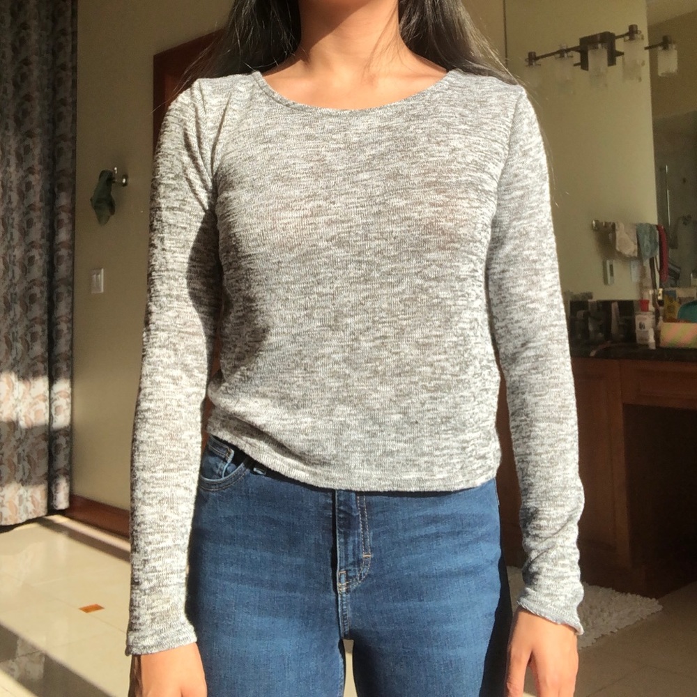 Grey Marled Knit Top